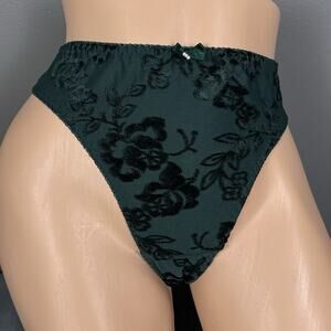 Vintage Intimate Fashions By Teri Thong Panty S/M Green Flocked Floral Panty